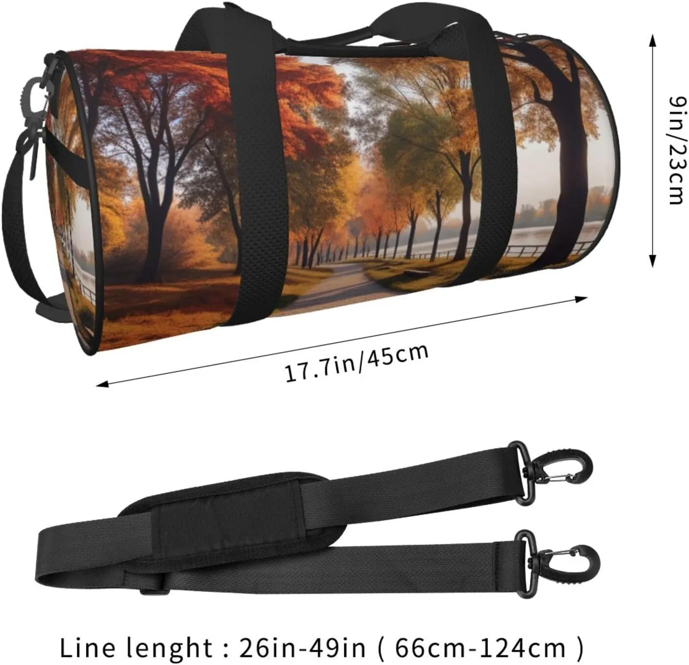 Autumn River Park Printed Travel Bag,Round Personal Item Storage bag,Foldie Duffel Bag for Traveling Vacation,Fitness,Sports
