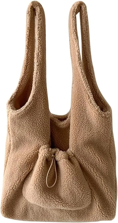 Autumn Winter Casual Furry Faux Lamb Wool Shoulder Bag Large Capacity Luxurious Fleece Plush Handbag Purse for Women