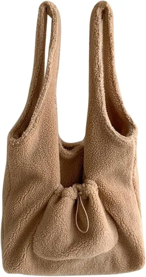 Autumn Winter Casual Furry Faux Lamb Wool Shoulder Bag Large Capacity Luxurious Fleece Plush Handbag Purse for Women
