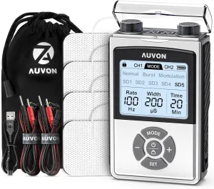 AUVON Rechargeable TENS Unit Muscle Stimulator for Back Pain Relief, 600 mAh Battery TENS Machine with 8 Customizable Modes, Stim Machine for Shoulder & Neck Pain Relief, Nerve Pain Relief, 4 Pads