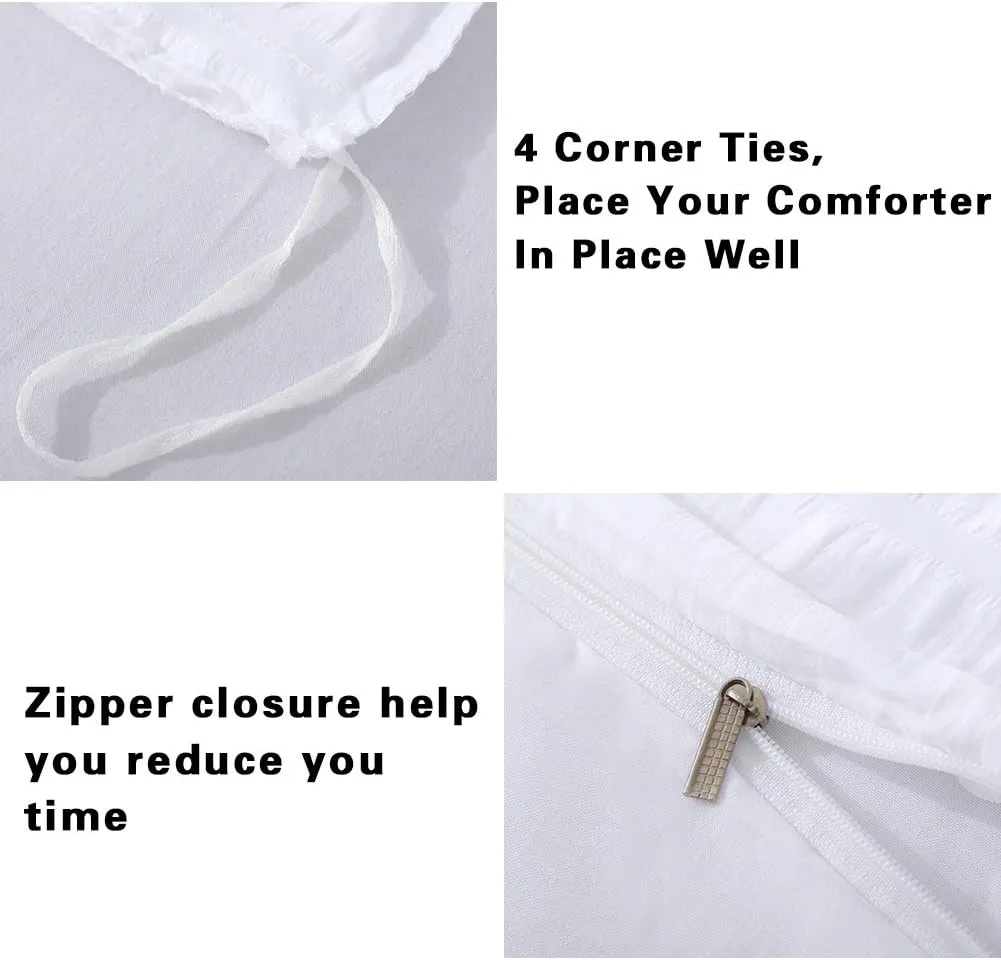 AveLom White Duvet Cover Queen (90 x 90 Inches)， 3 Pieces (1 Duvet Cover   2 Pillow Cases) Stripe Zipper Closure Corner Ties Soft Washed Microfiber Duvet Cover for Men, Women