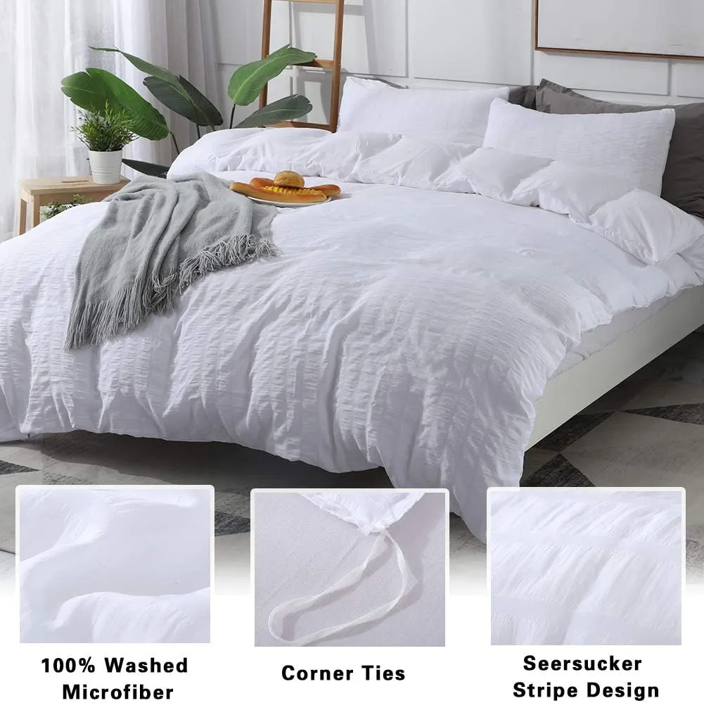 AveLom White Duvet Cover Queen (90 x 90 Inches)， 3 Pieces (1 Duvet Cover   2 Pillow Cases) Stripe Zipper Closure Corner Ties Soft Washed Microfiber Duvet Cover for Men, Women