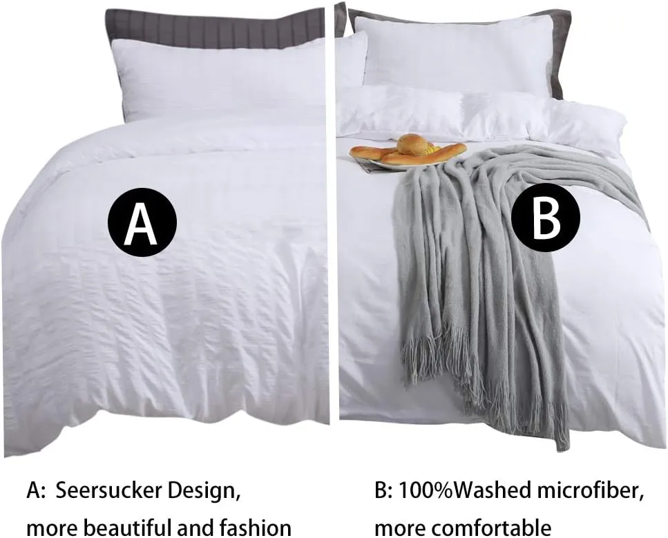 AveLom White Duvet Cover Queen (90 x 90 Inches)， 3 Pieces (1 Duvet Cover   2 Pillow Cases) Stripe Zipper Closure Corner Ties Soft Washed Microfiber Duvet Cover for Men, Women