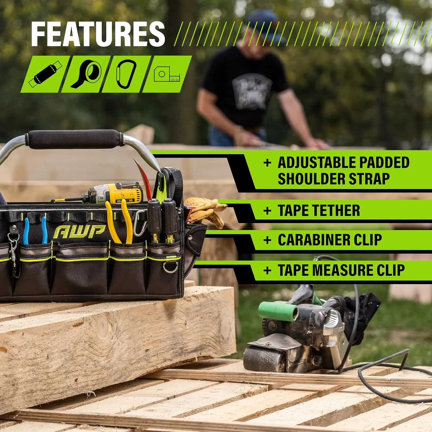 AWP Tool Bags, Premium Tool Bag, Black, Durable Tool Tote, for Professionals and Contractors