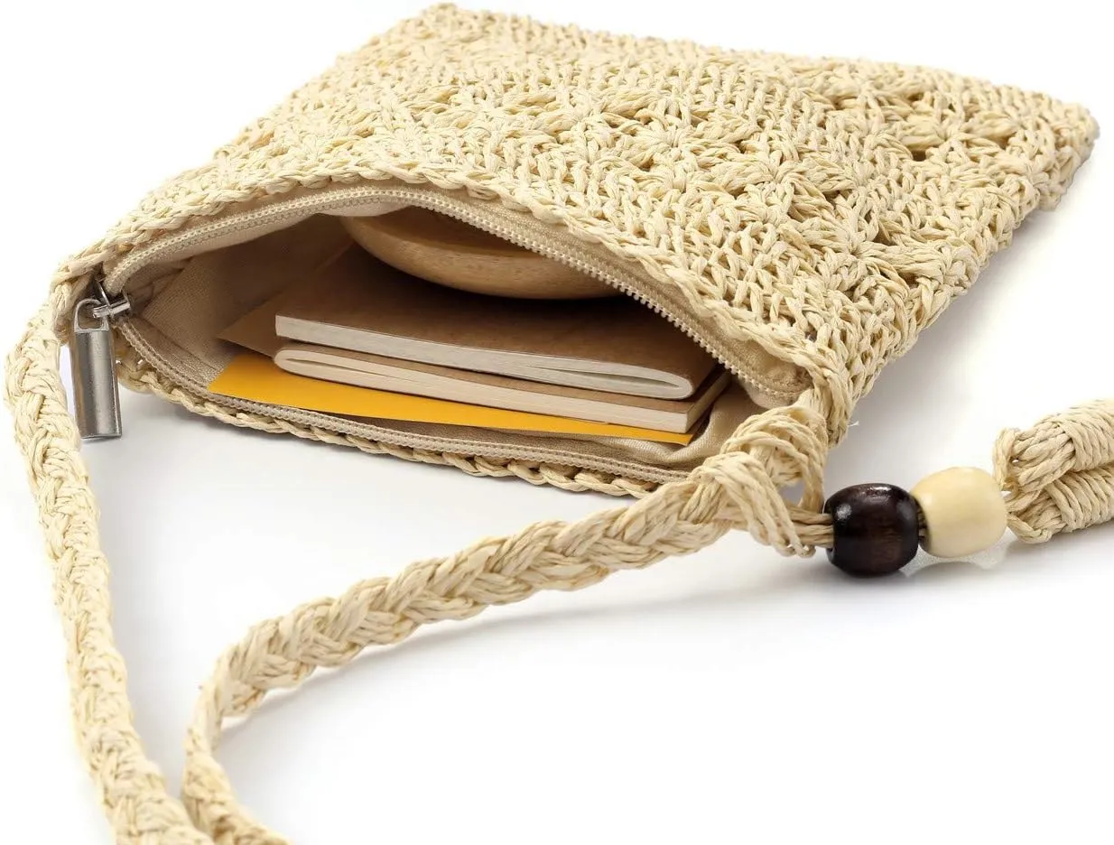 Ayliss Women Straw Crossbody Purse Beach Handmade Woven Shoulder Bag with Tassels