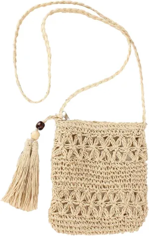 Ayliss Women Straw Crossbody Purse Beach Handmade Woven Shoulder Bag with Tassels