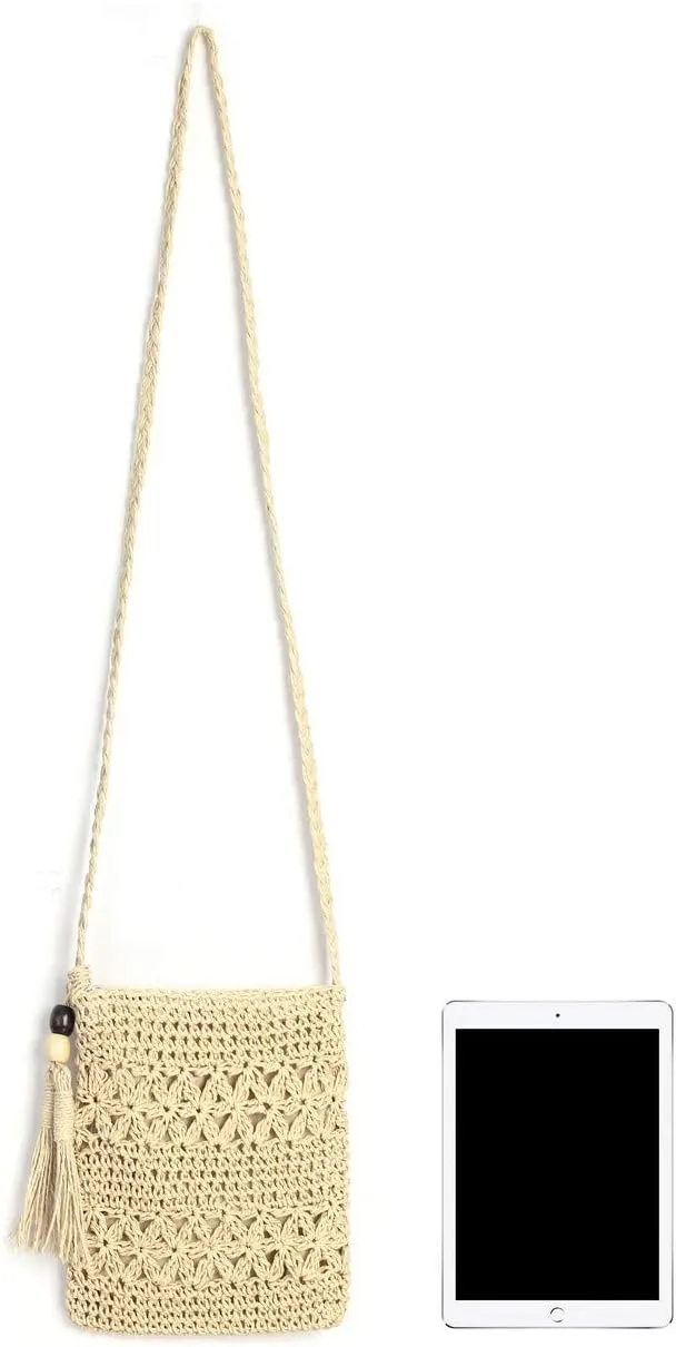 Ayliss Women Straw Crossbody Purse Beach Handmade Woven Shoulder Bag with Tassels