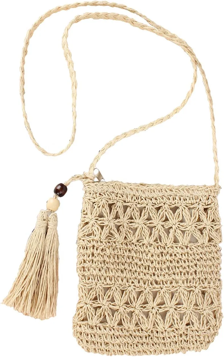 Ayliss Women Straw Crossbody Purse Beach Handmade Woven Shoulder Bag with Tassels
