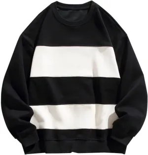 Aymnlox Crewneck Sweatshirts for Men Long Sleeve Loose Sweatshirt Color Block Oversize Pullover Casual Fashion Clothes 2024
