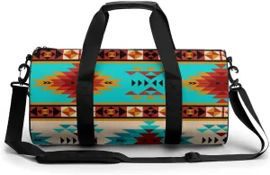 Aztec Beige Blue Large Capacity Portable Cylindrical Fitness Bag
