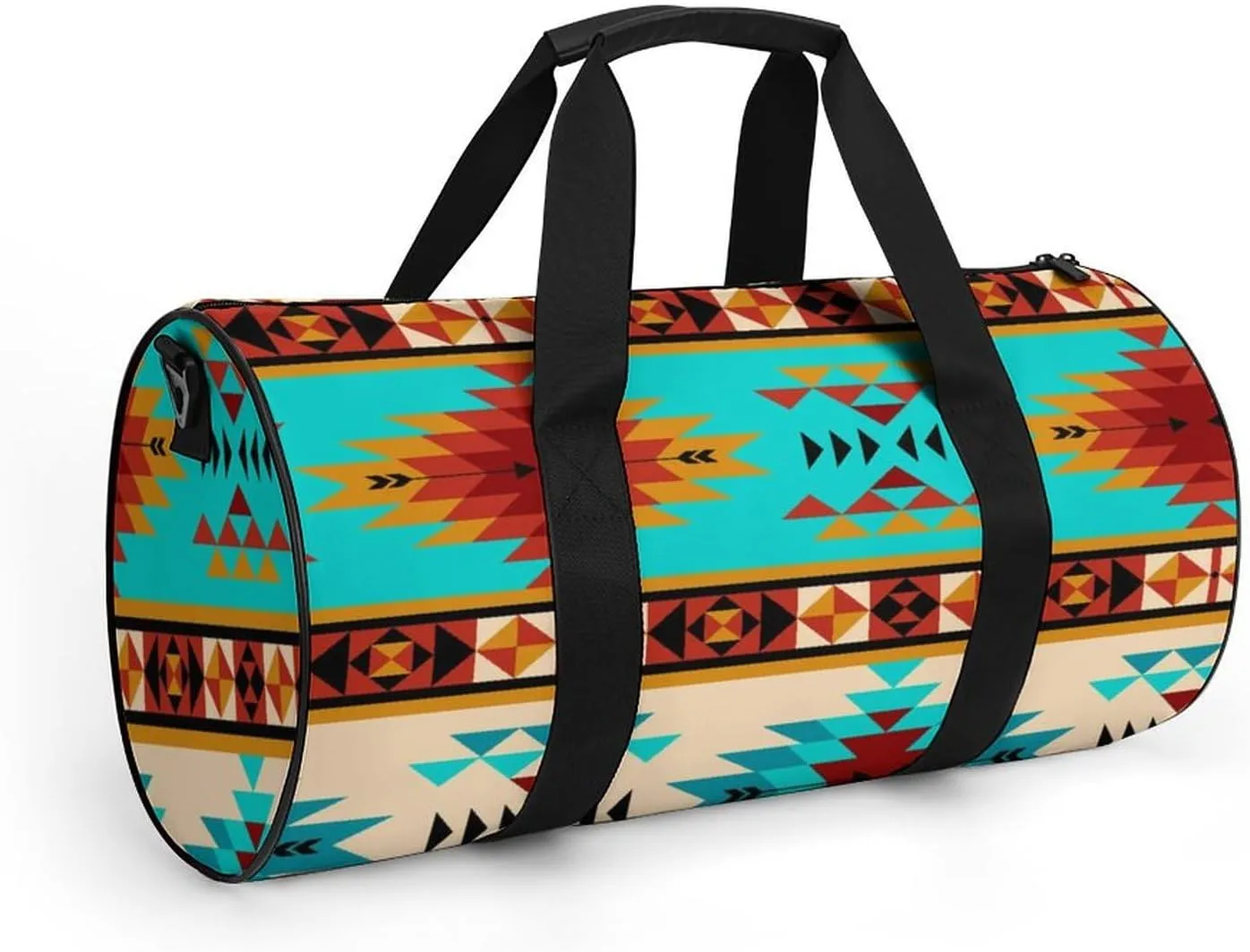 Aztec Beige Blue Large Capacity Portable Cylindrical Fitness Bag