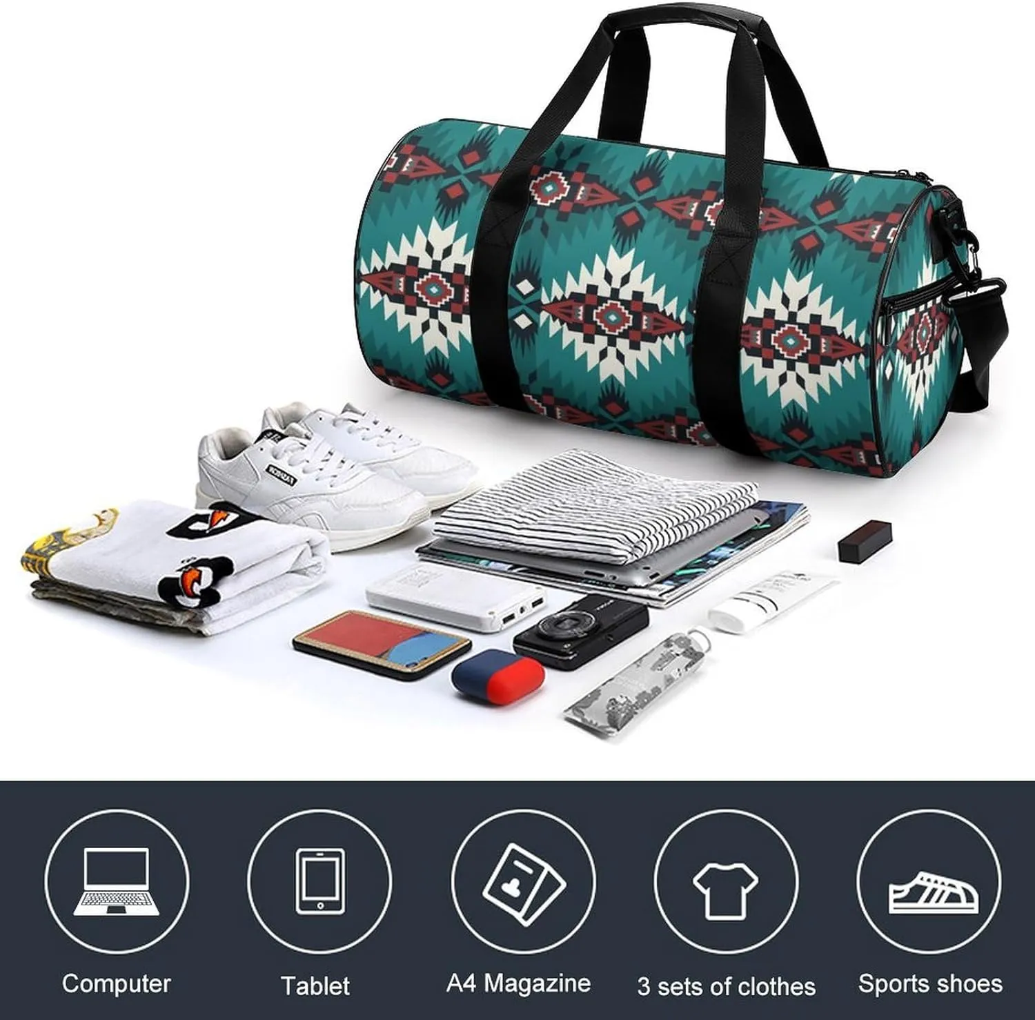 Aztec Blue Large Capacity Portable Cylindrical Fitness Bag