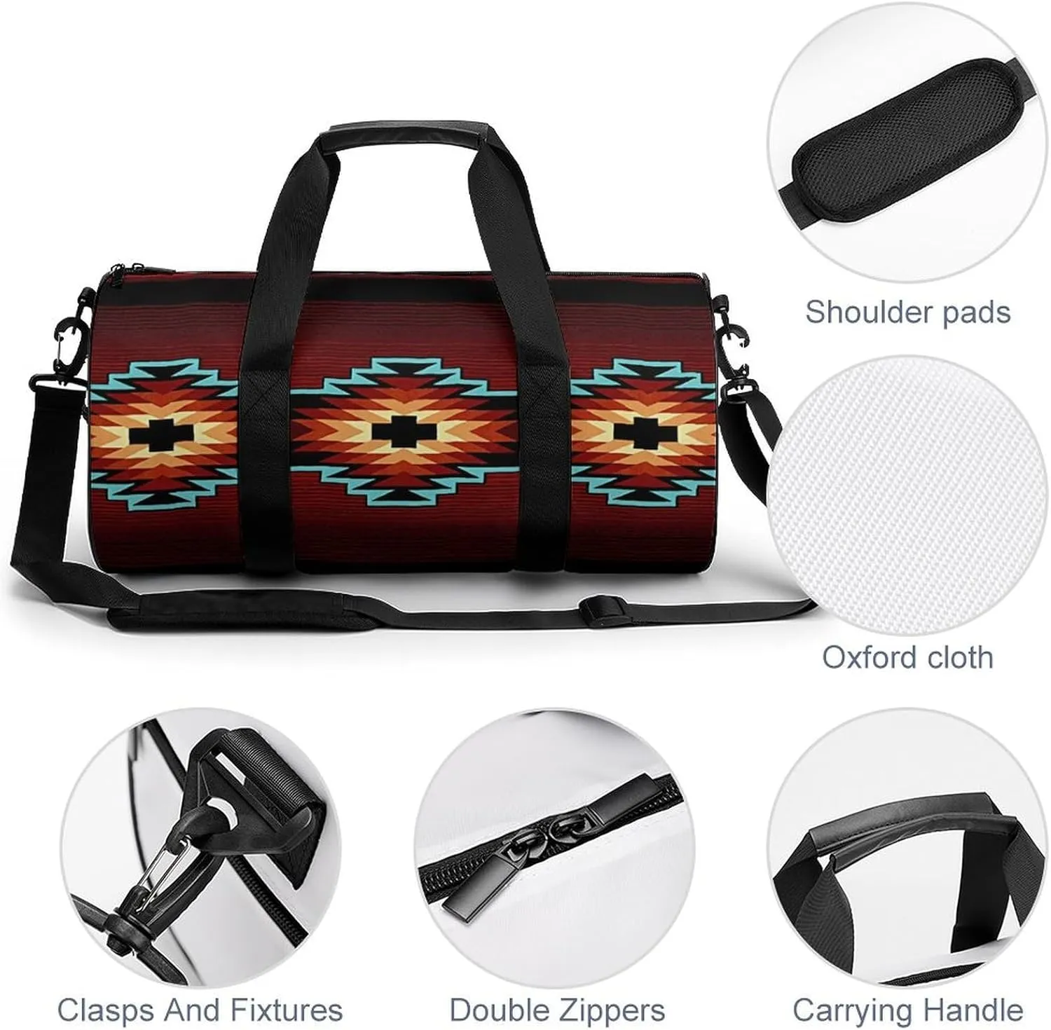 Aztec Tribal Large Capacity Portable Cylindrical Fitness Bag