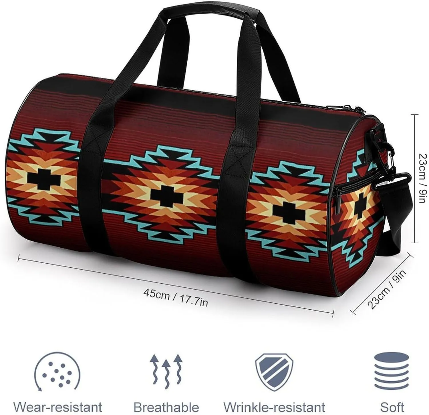Aztec Tribal Large Capacity Portable Cylindrical Fitness Bag