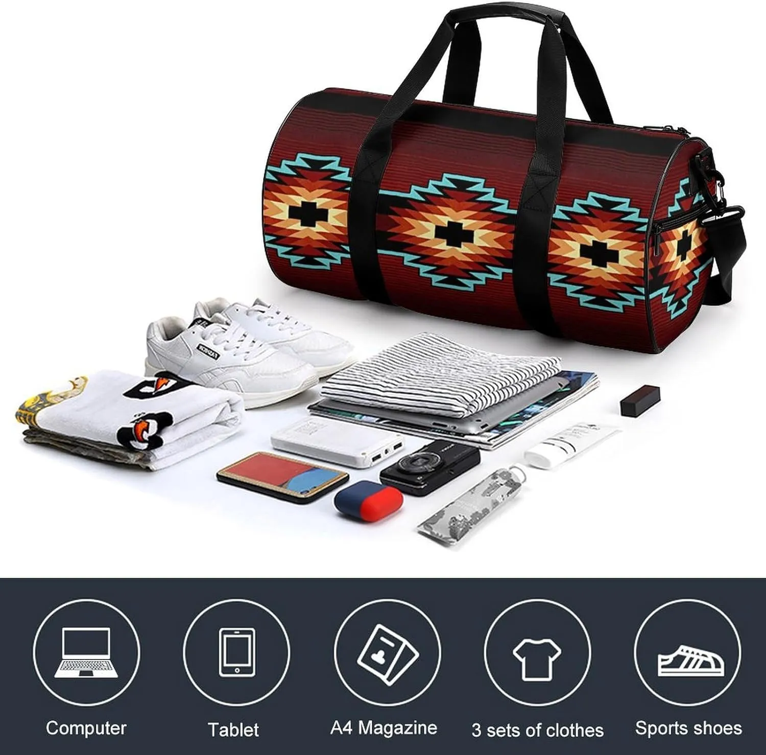 Aztec Tribal Large Capacity Portable Cylindrical Fitness Bag