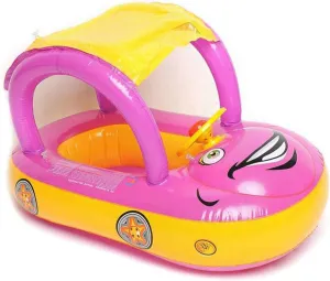 Baby Pool Float with Canopy Summer Steering Wheel Sunshade Swim Ring Car Inflatable Toys Infants Float Seat Boat for Kids Toddlers