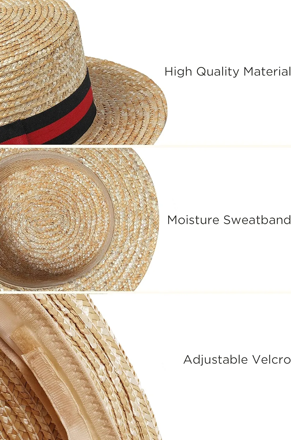 BABYOND Mens Brim Boater Hat Gatsby Straw Panama Hat Fedora Summer Beach Sun Hat 20s Costume Accessories