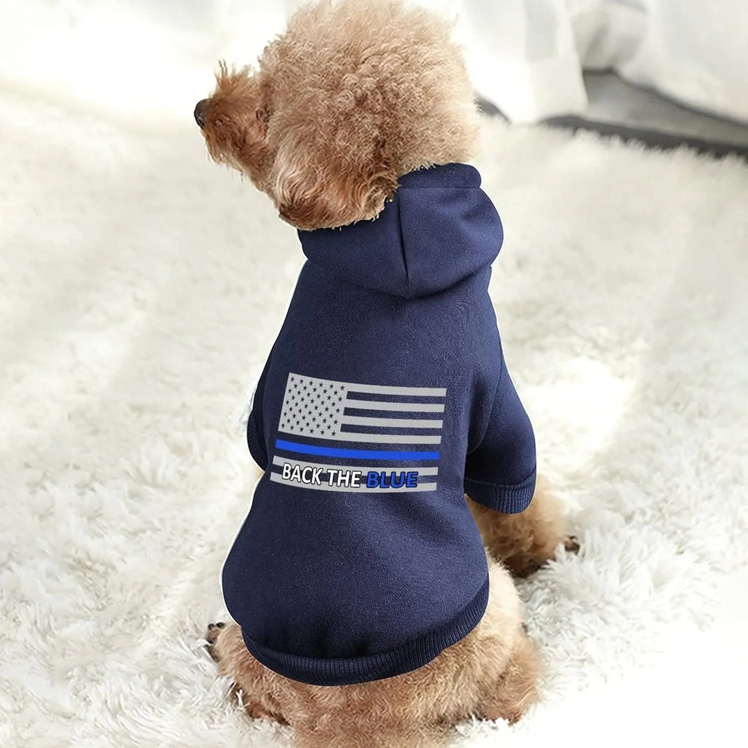 Back The Blue Police Line Flag Dog Hoodies Cute Hooded Sweatshirt Pet Suit Clothes Coat with Hat