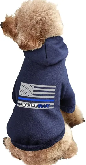 Back The Blue Police Line Flag Dog Hoodies Cute Hooded Sweatshirt Pet Suit Clothes Coat with Hat