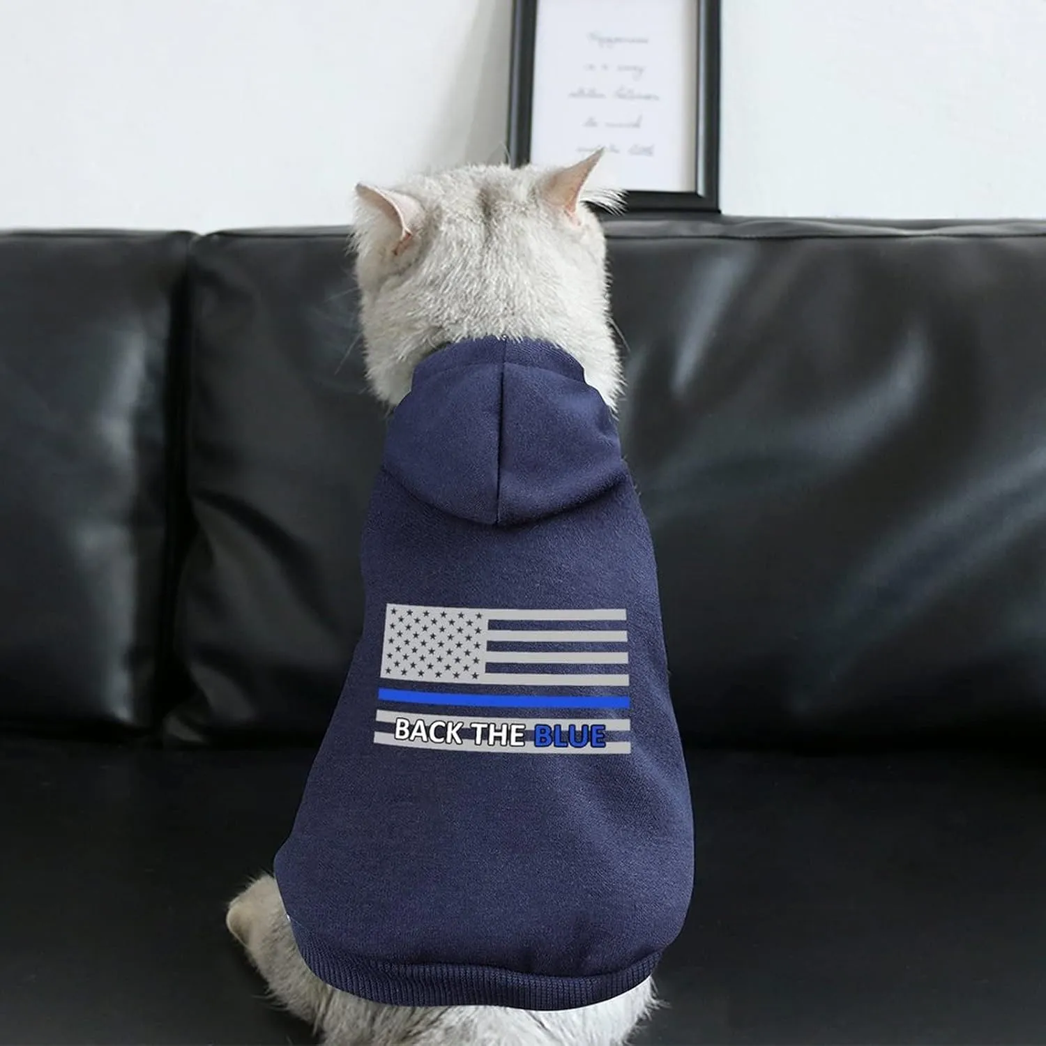 Back The Blue Police Line Flag Dog Hoodies Cute Hooded Sweatshirt Pet Suit Clothes Coat with Hat