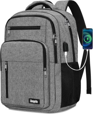 Backpack for Women Men, School Backpack for Boys Girls Teens, 17.3 Inch Laptop Backpack with USB Port, College Middle High School Bookbag, Water Resistent Business Mochila para hombre, Grey