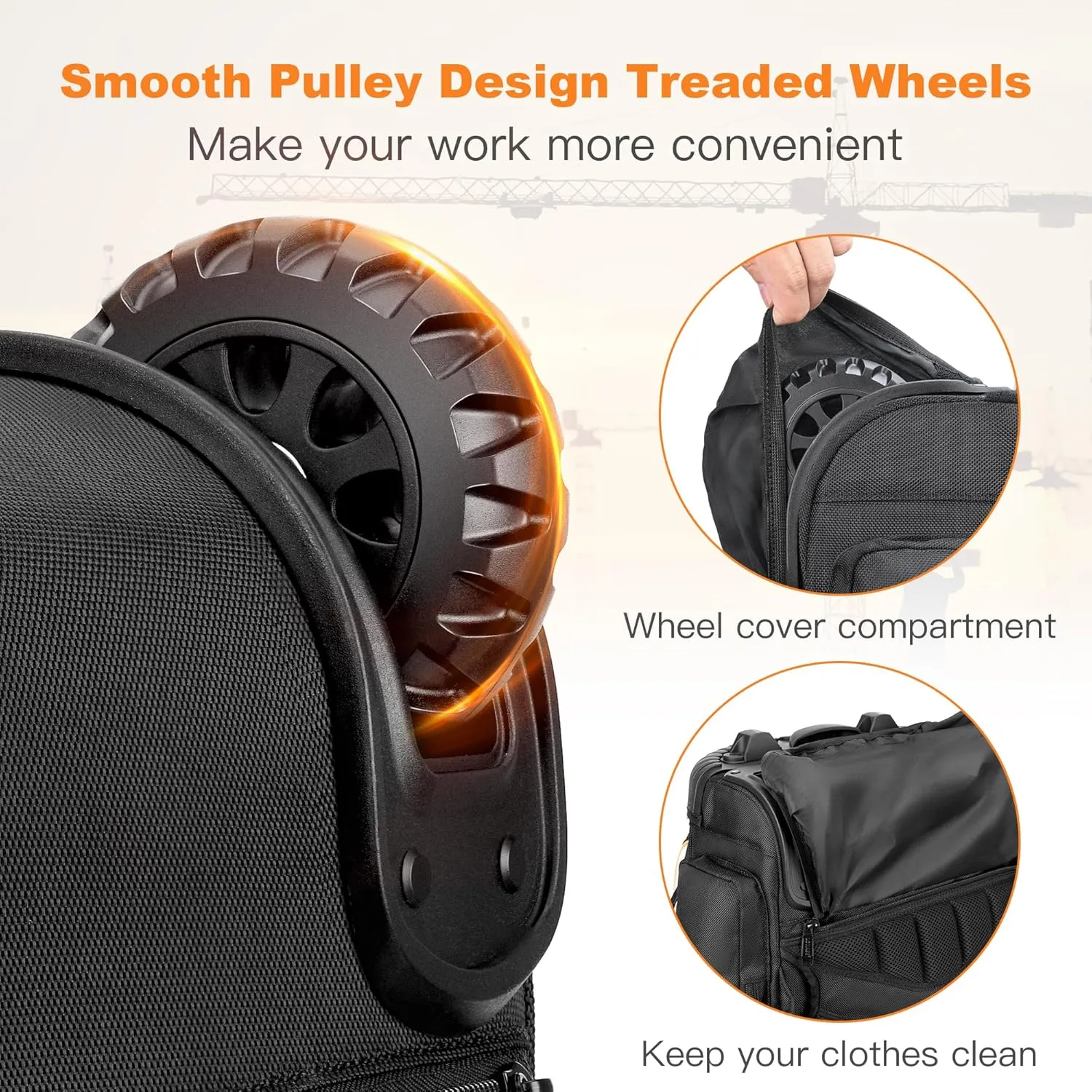 Backpack Tool Bag with Wheel, Rolling Tool Backpack for Electrician Heavy Duty Roller Tool Bag on Wheel for Construction Work, 75 Pockets & Loops Tool Backpack with Molded Base and Combination Lock