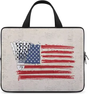 Badminton American Flag Laptop Bag Laptop Case Computer Messenger Bag with Adjustable Shoulder Strap