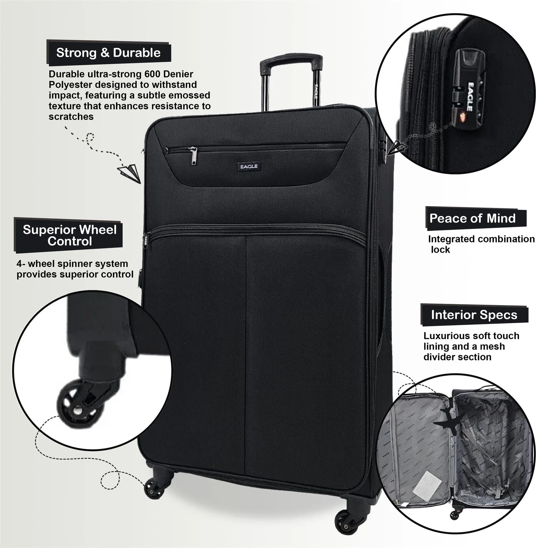 Baileyton Extra Large Soft Shell Suitcase in Black