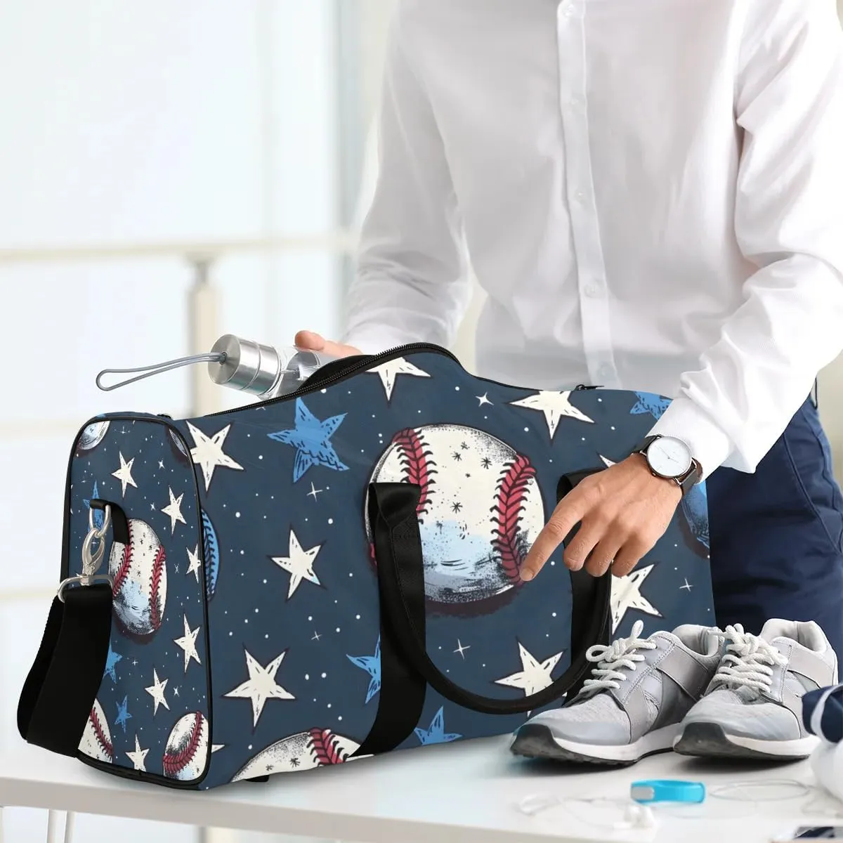 Baseball Pattern Travel Duffel Bag for Women Men Baseball Star Waterproof Foldable Overnight Weekender Bag Large Capacity Sports Gym Bag