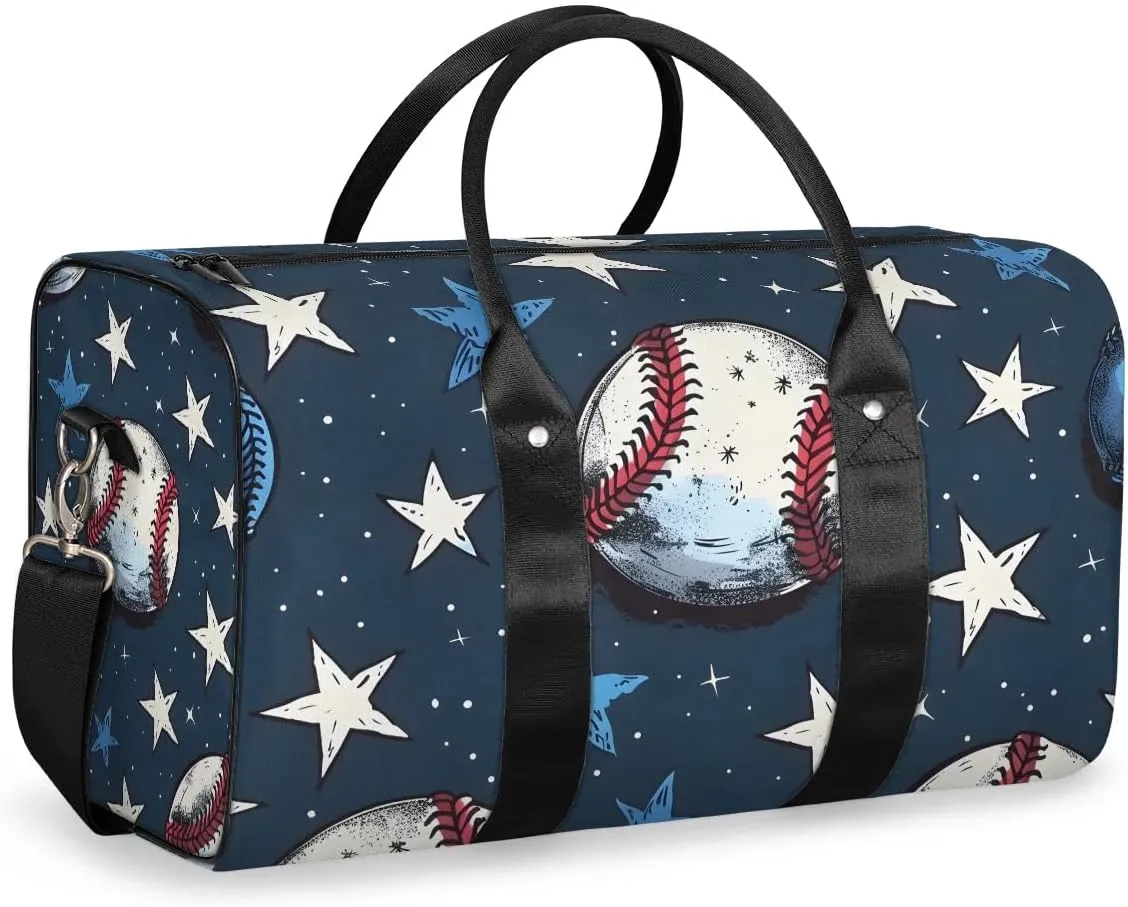 Baseball Pattern Travel Duffel Bag for Women Men Baseball Star Waterproof Foldable Overnight Weekender Bag Large Capacity Sports Gym Bag