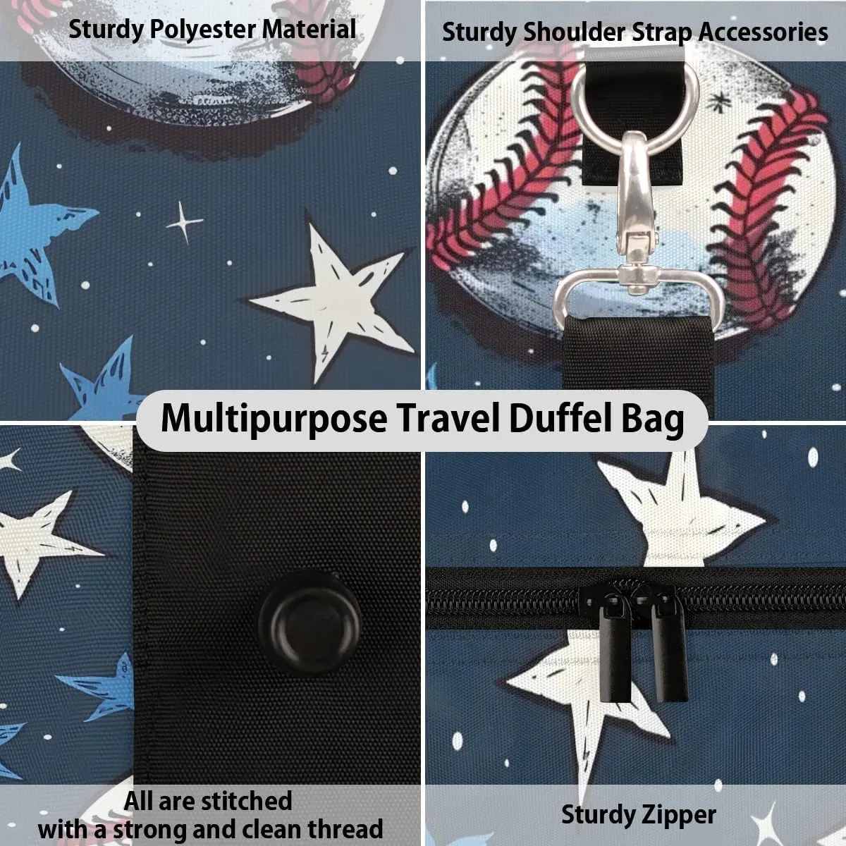 Baseball Pattern Travel Duffel Bag for Women Men Baseball Star Waterproof Foldable Overnight Weekender Bag Large Capacity Sports Gym Bag