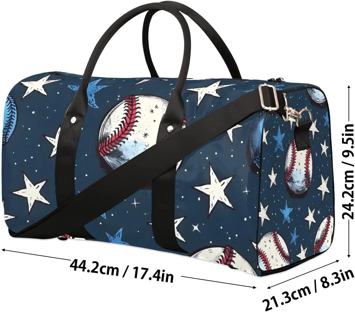 Baseball Pattern Travel Duffel Bag for Women Men Baseball Star Waterproof Foldable Overnight Weekender Bag Large Capacity Sports Gym Bag