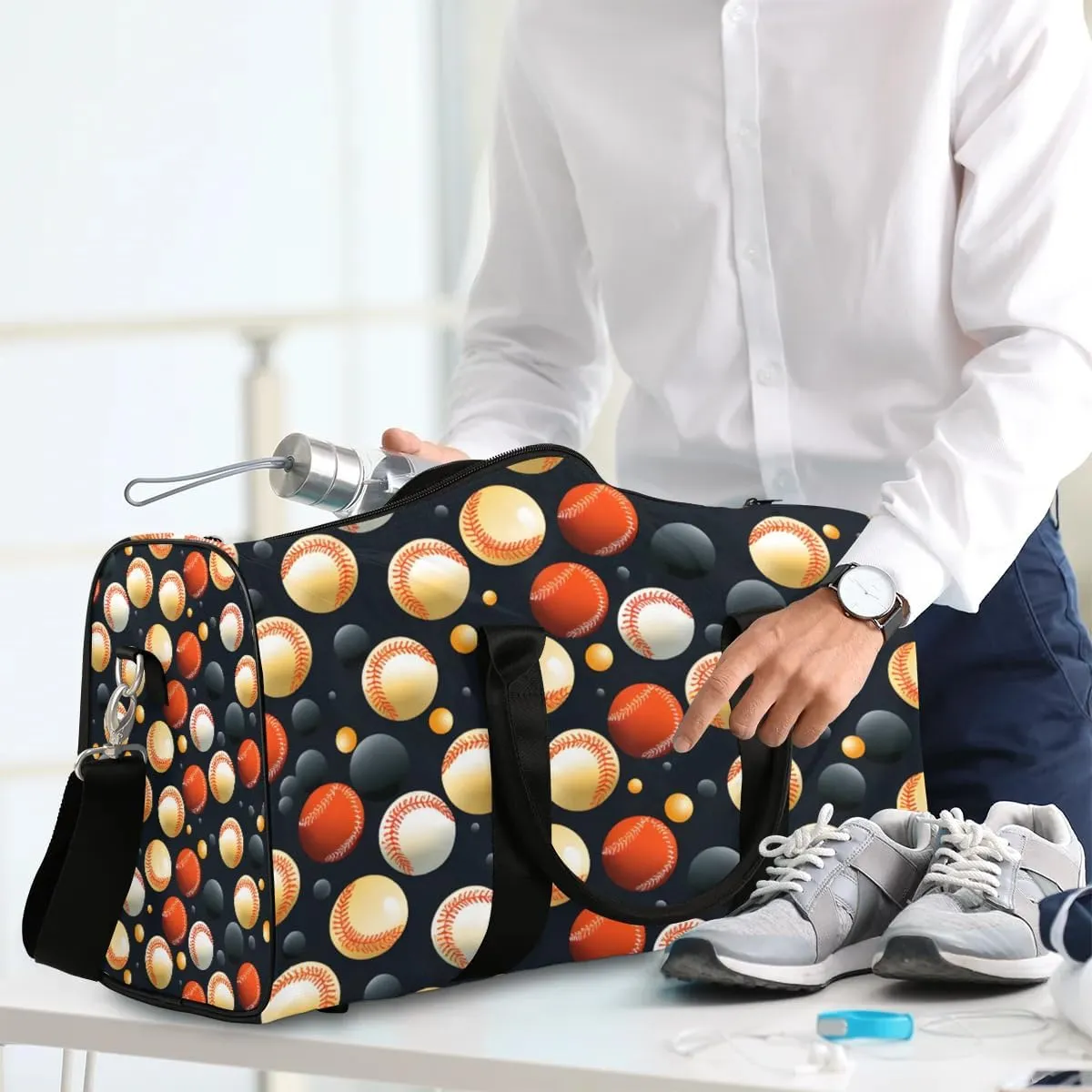 Baseball Prints Travel Duffel Bag for Women Men Waterproof Foldable Overnight Weekender Bag Large Capacity Sports Gym Bag