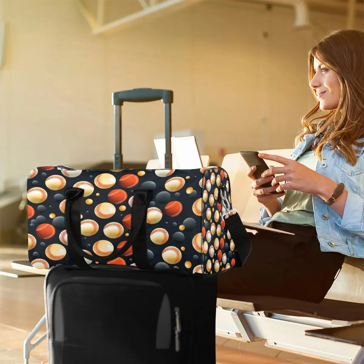 Baseball Prints Travel Duffel Bag for Women Men Waterproof Foldable Overnight Weekender Bag Large Capacity Sports Gym Bag