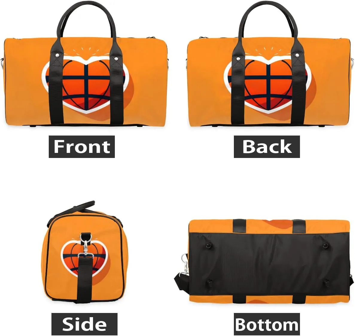 Basketball Love Heart Travel Duffel Bag for Women Men Waterproof Foldable Overnight Weekender Bag Large Capacity Sports Gym Bag
