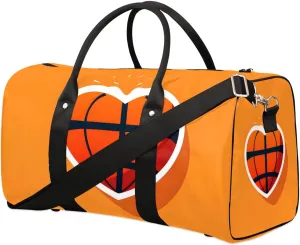 Basketball Love Heart Travel Duffel Bag for Women Men Waterproof Foldable Overnight Weekender Bag Large Capacity Sports Gym Bag