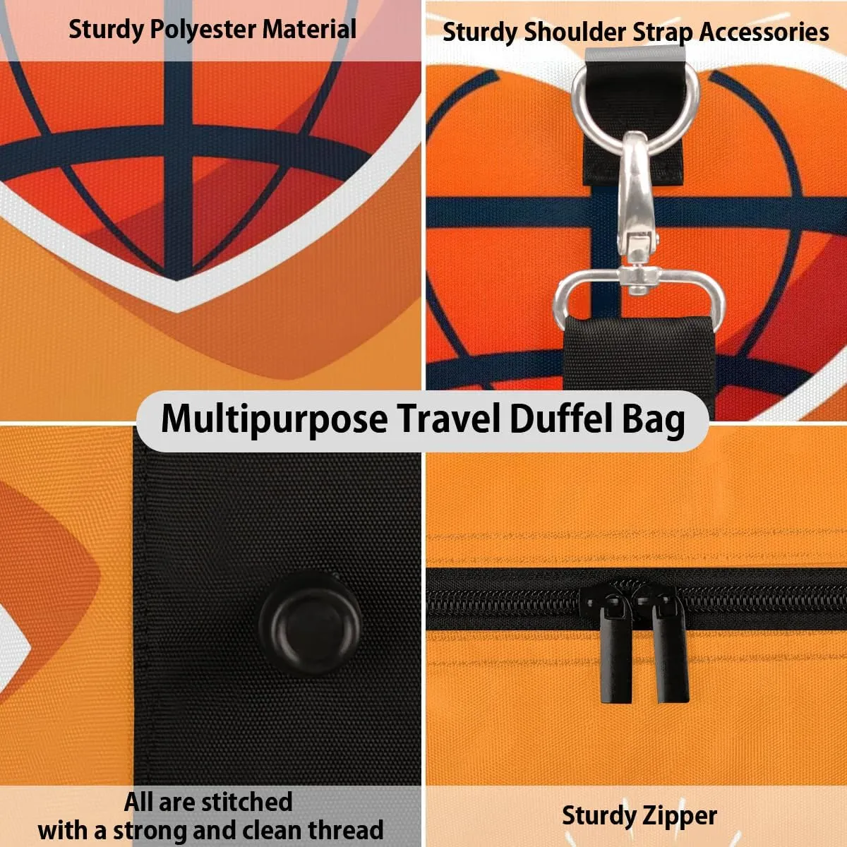 Basketball Love Heart Travel Duffel Bag for Women Men Waterproof Foldable Overnight Weekender Bag Large Capacity Sports Gym Bag