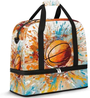 Basketball Sports Ball Foldable Duffle Bag with Shoes Compartment Large Capacity Waterproof Travel Weekender Bag Overnight Bag for Sports Gym