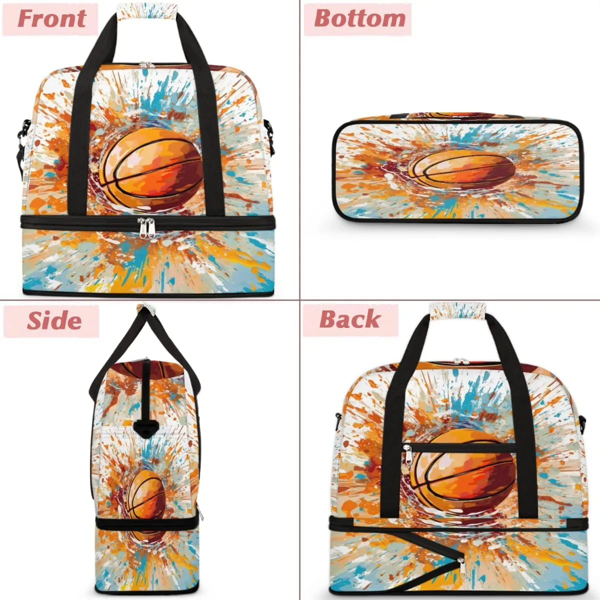 Basketball Sports Ball Foldable Duffle Bag with Shoes Compartment Large Capacity Waterproof Travel Weekender Bag Overnight Bag for Sports Gym