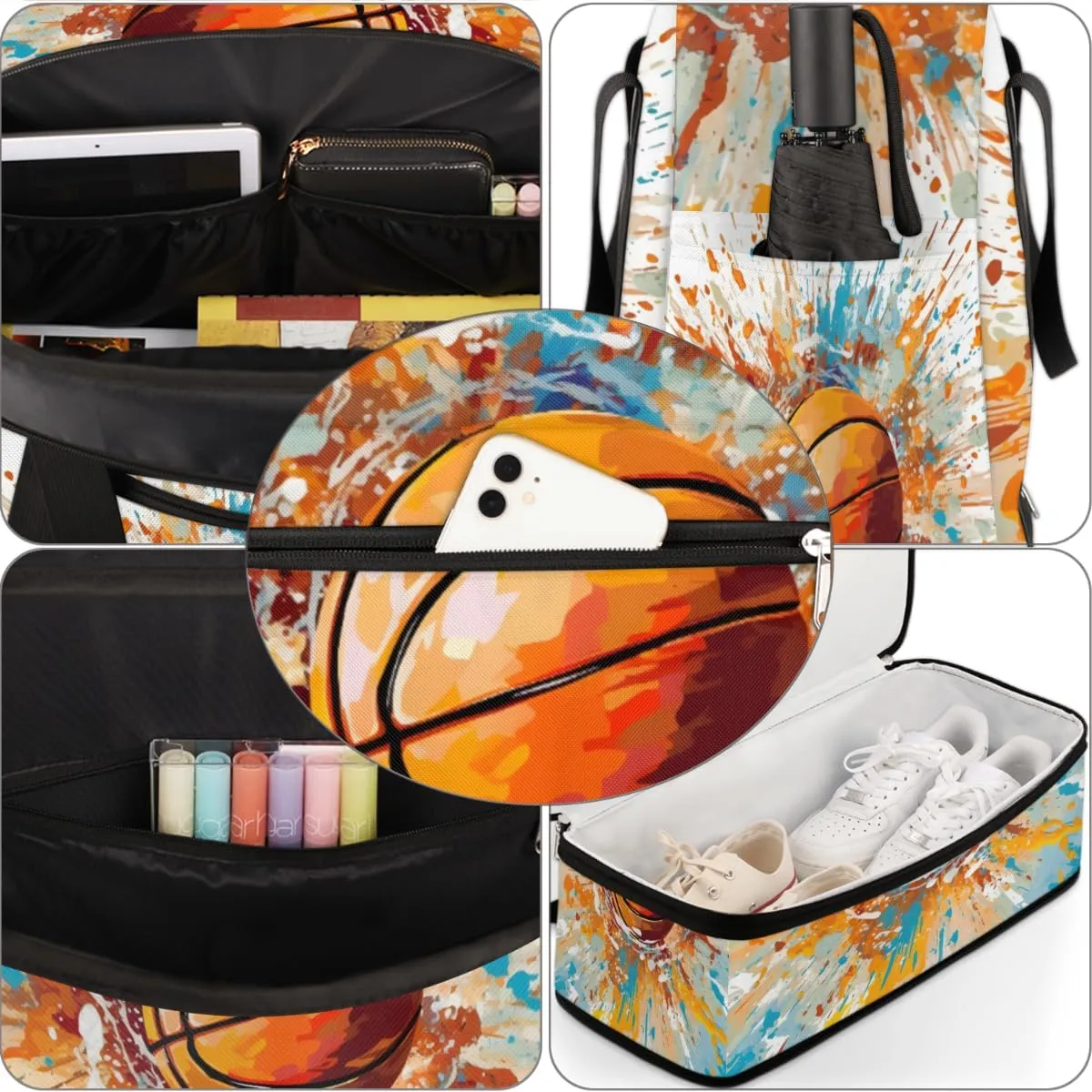 Basketball Sports Ball Foldable Duffle Bag with Shoes Compartment Large Capacity Waterproof Travel Weekender Bag Overnight Bag for Sports Gym