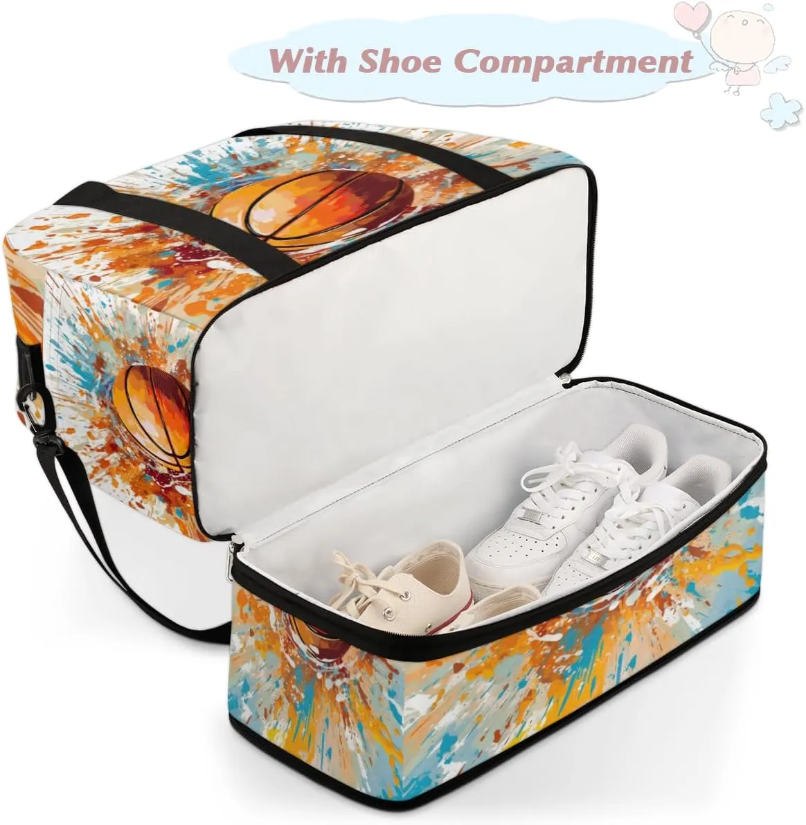 Basketball Sports Ball Foldable Duffle Bag with Shoes Compartment Large Capacity Waterproof Travel Weekender Bag Overnight Bag for Sports Gym
