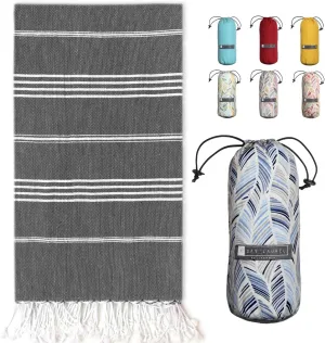 BAY LAUREL Turkish Beach Towel with Travel Bag 39 x 71 Quick Dry Sand Free Lightweight Large Oversized Towels Light