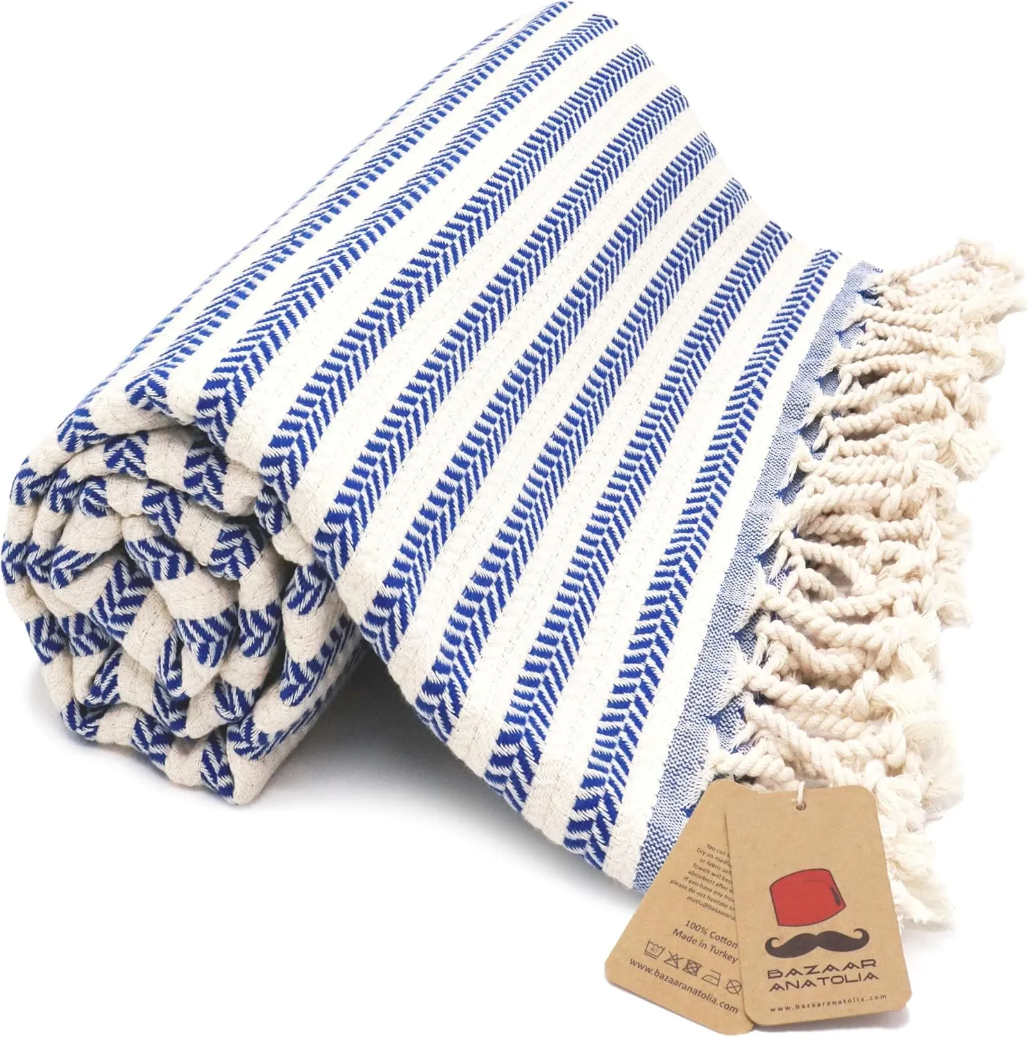 Bazaar Anatolia Turkish Beach Towel 100% Cotton Bath Towels Oversized Quick Dry Boho Farmhouse Decor Sheets Bathroom Towels Sand Free Camping Blanket Royal Navy 71x39 inches - Arpa Dark Blue