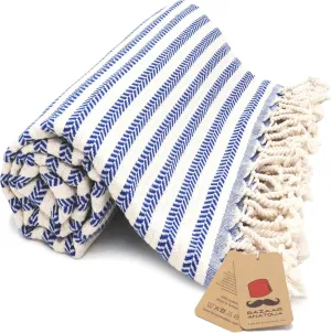 Bazaar Anatolia Turkish Beach Towel 100% Cotton Bath Towels Oversized Quick Dry Boho Farmhouse Decor Sheets Bathroom Towels Sand Free Camping Blanket Royal Navy 71x39 inches - Arpa Dark Blue
