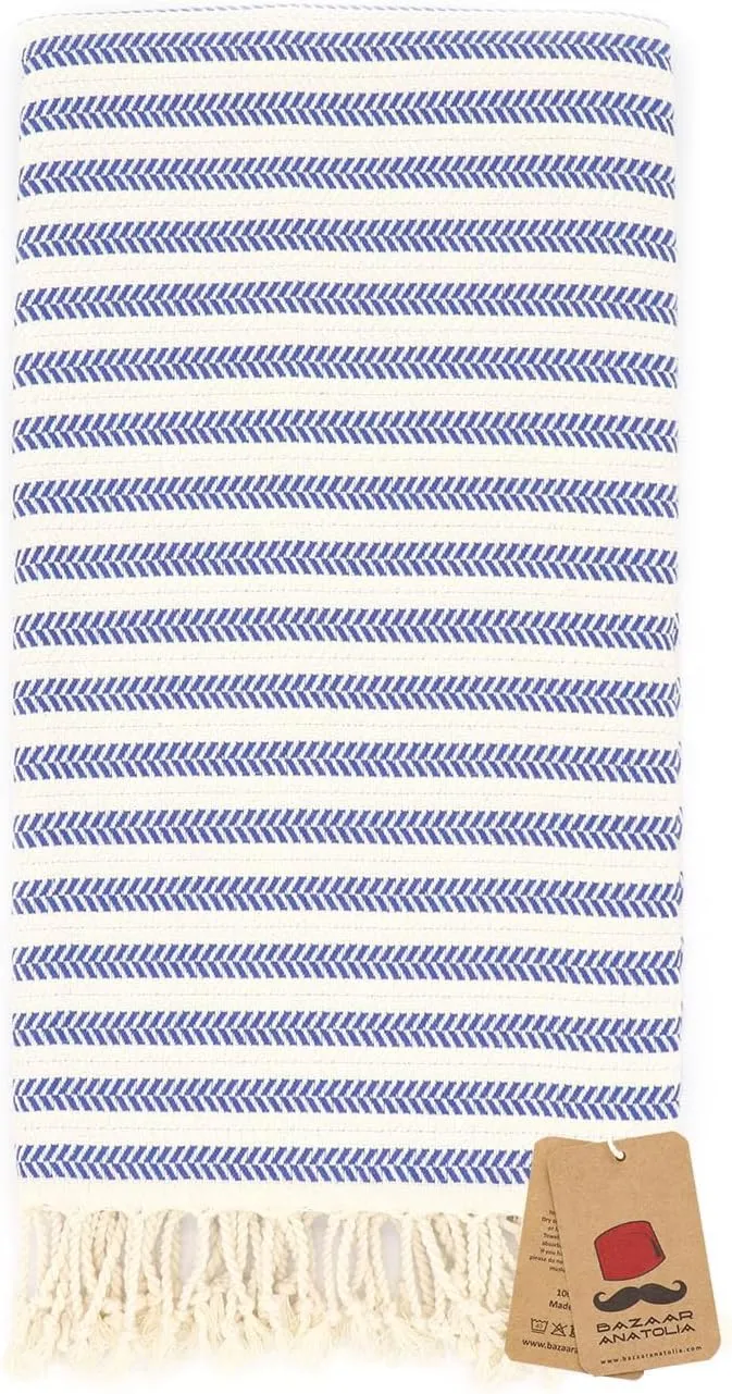 Bazaar Anatolia Turkish Beach Towel 100% Cotton Bath Towels Oversized Quick Dry Boho Farmhouse Decor Sheets Bathroom Towels Sand Free Camping Blanket Royal Navy 71x39 inches - Arpa Dark Blue