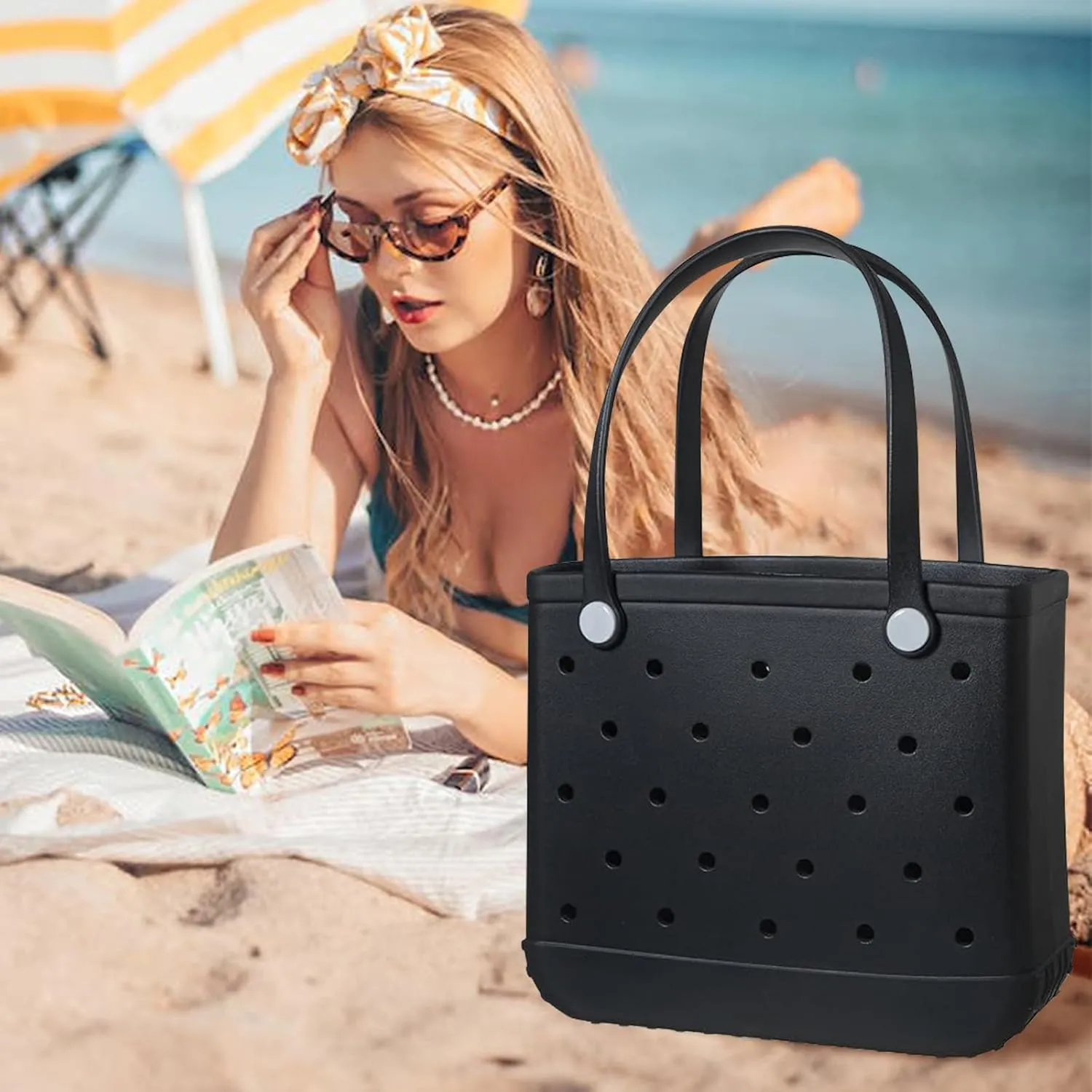Beach Bag Rubber Small Tote Bag, Fashion Travel Bag for Women, Waterproof Handbag for Sports, Pool, Beach