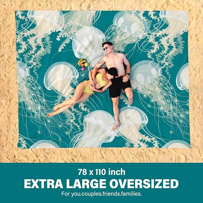 Beach Blanket Oversized Extra Large78 X 110",Waterproof Sandproof Beach Blanket 2-8 Adults Lightweight Durable for Travel Camping Hiking Picnic