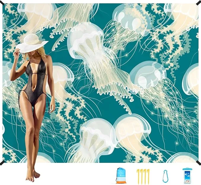 Beach Blanket Oversized Extra Large78 X 110",Waterproof Sandproof Beach Blanket 2-8 Adults Lightweight Durable for Travel Camping Hiking Picnic