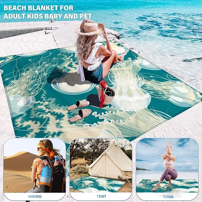 Beach Blanket Oversized Extra Large78 X 110",Waterproof Sandproof Beach Blanket 2-8 Adults Lightweight Durable for Travel Camping Hiking Picnic