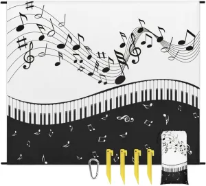 Beach Blanket, Piano Keyboard Sandproof Beach Mat, Waterproof Quick Drying Sand Free Mat with 4 x Ground Spikes for Outdoor Travel Camping Hiking, Music Note 68 x 59 in